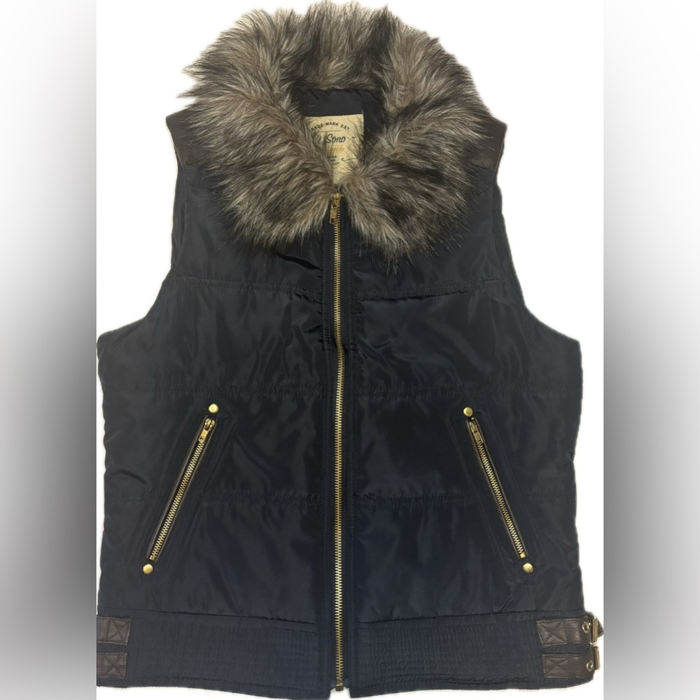 ✨Medium Ci Sono Original Fur Lined Neck Zip Up Puffer Vest Faux Leather Details
